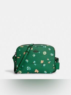 Coach Green Floral Leather Crossbody Mini Camera Bag